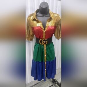 Elegant Multicolor Maxi Dress with Belt